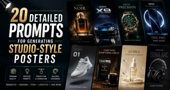 Collection of AI Poster Prompts for studio-style poster generation with watches, cars, and accessories.